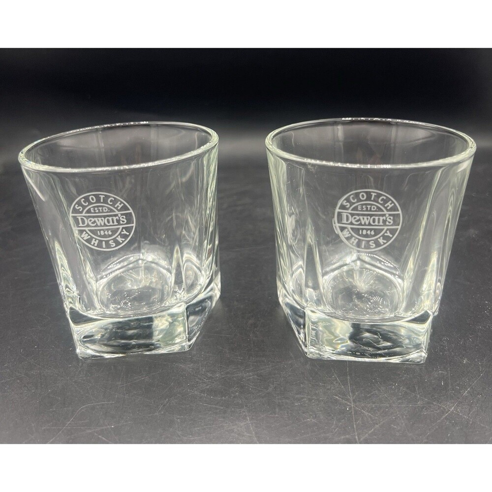 VTG Libbey Duratuff Dewar’s Scotch Whisky Lowball Rocks Glasses Set of 2 Etched